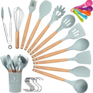 ELECTRAPICK Kitchen Utensil Set Silicone Cooking Utensils - 27 Pieces Cooking Spatula Turner Heat Resistant Tools with Wooden Handle for Nonstick Non Scratch Cookware - Best Kitchen Tool Gadgets